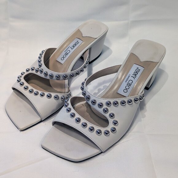 Jimmy Choo Ivory Studded Slide Sandal Sz 38 Color: Latte - Picture 1 of 9
